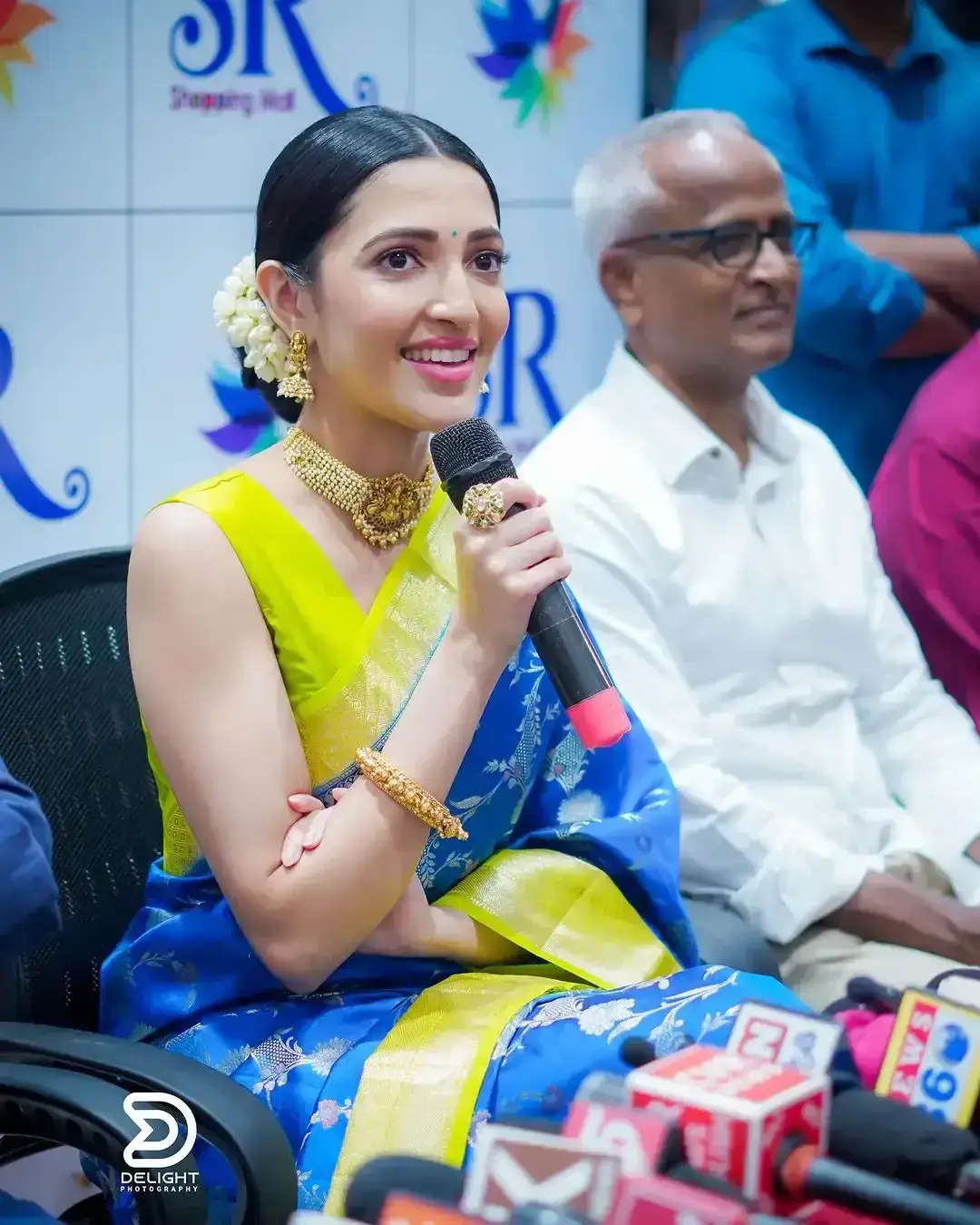 NEHA SHETTY IN BLUE SAREE AT SHOPPING MALL LAUNCH 2